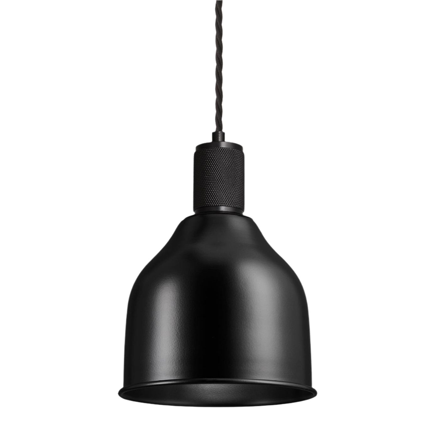 Black with Black Holder Knurled Cone Pendant Light - 7 Inch - Industville KN-CP7-BK-BKH