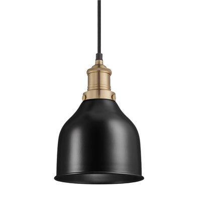 Black Brooklyn Cone Pendant in 7 Inch with Brass Holder, Product Code is BR-CP7-BK-BH
