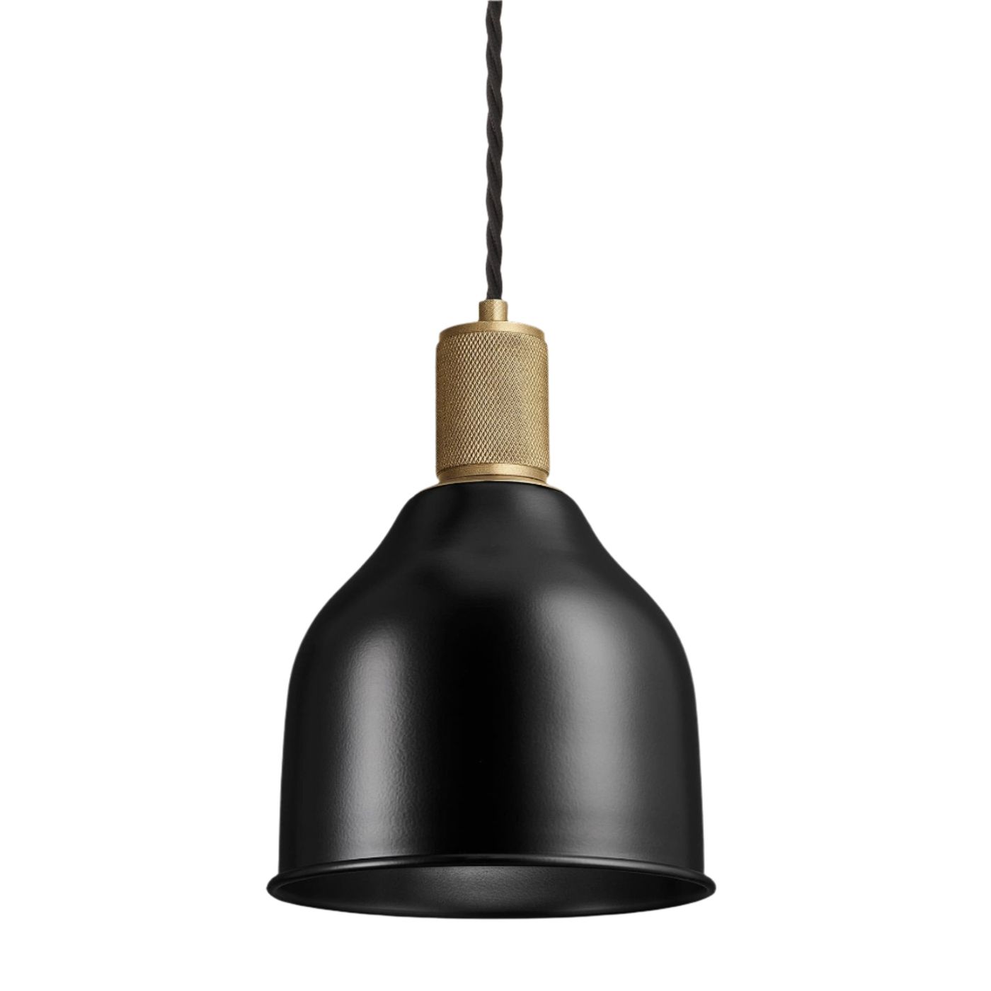 Black with Brass Holder Knurled Cone Pendant Light - 7 Inch - Industville KN-CP7-BK-BH
