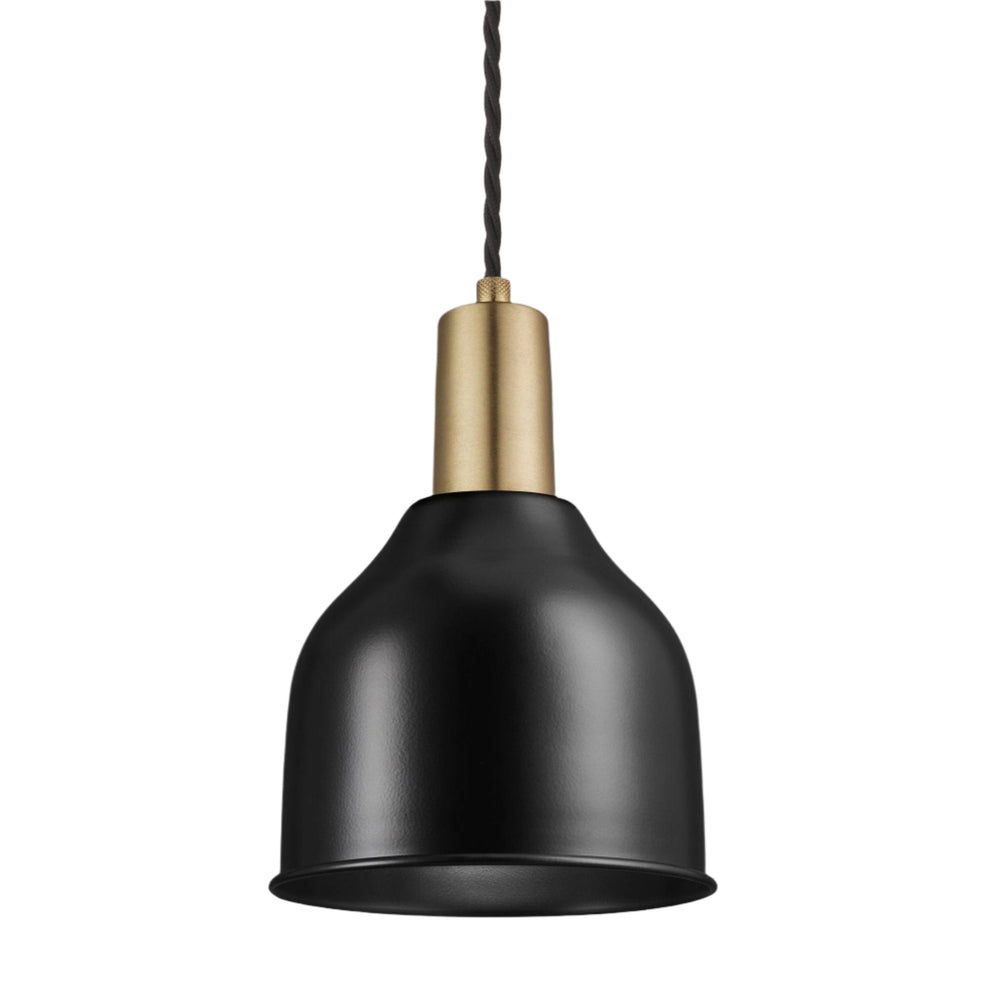 Sleek 7 Inch Black Cone Pendant with Brass Holder Product code SL-CP7-BK-BH