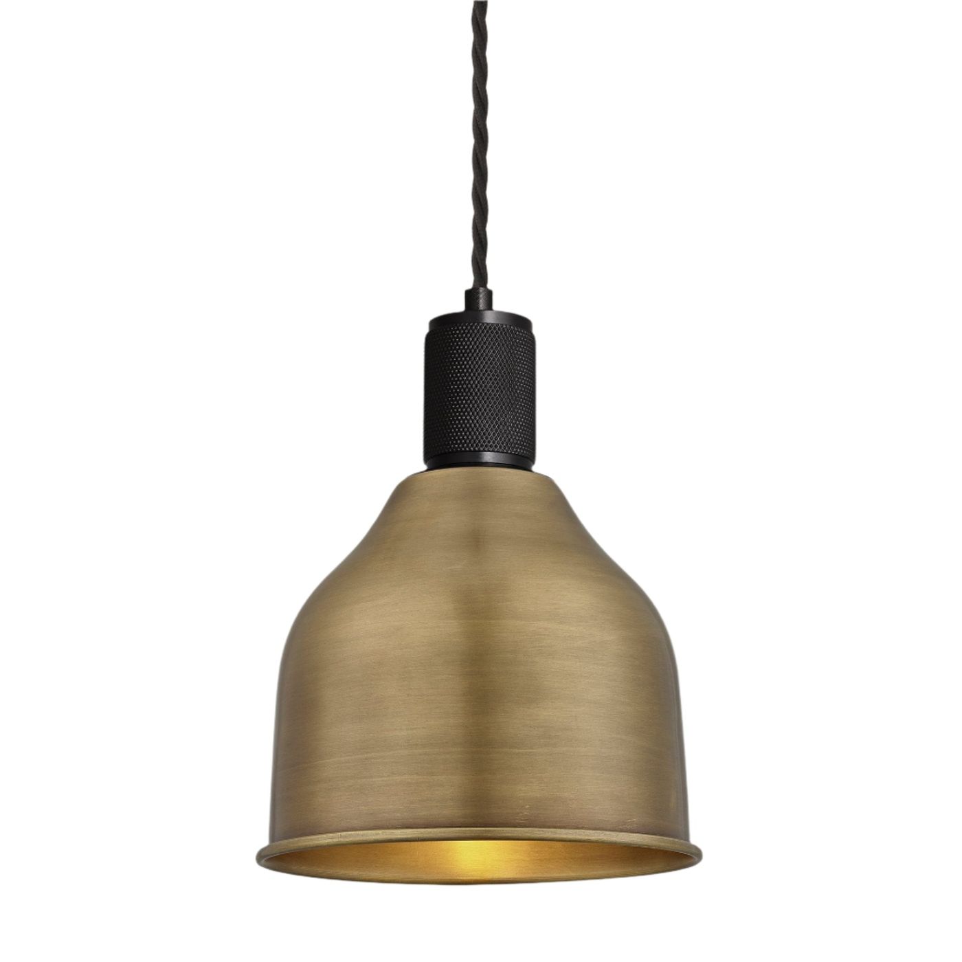 Brass with Black Holder Knurled Cone Pendant Light - 7 Inch - Industville KN-CP7-B-BKH