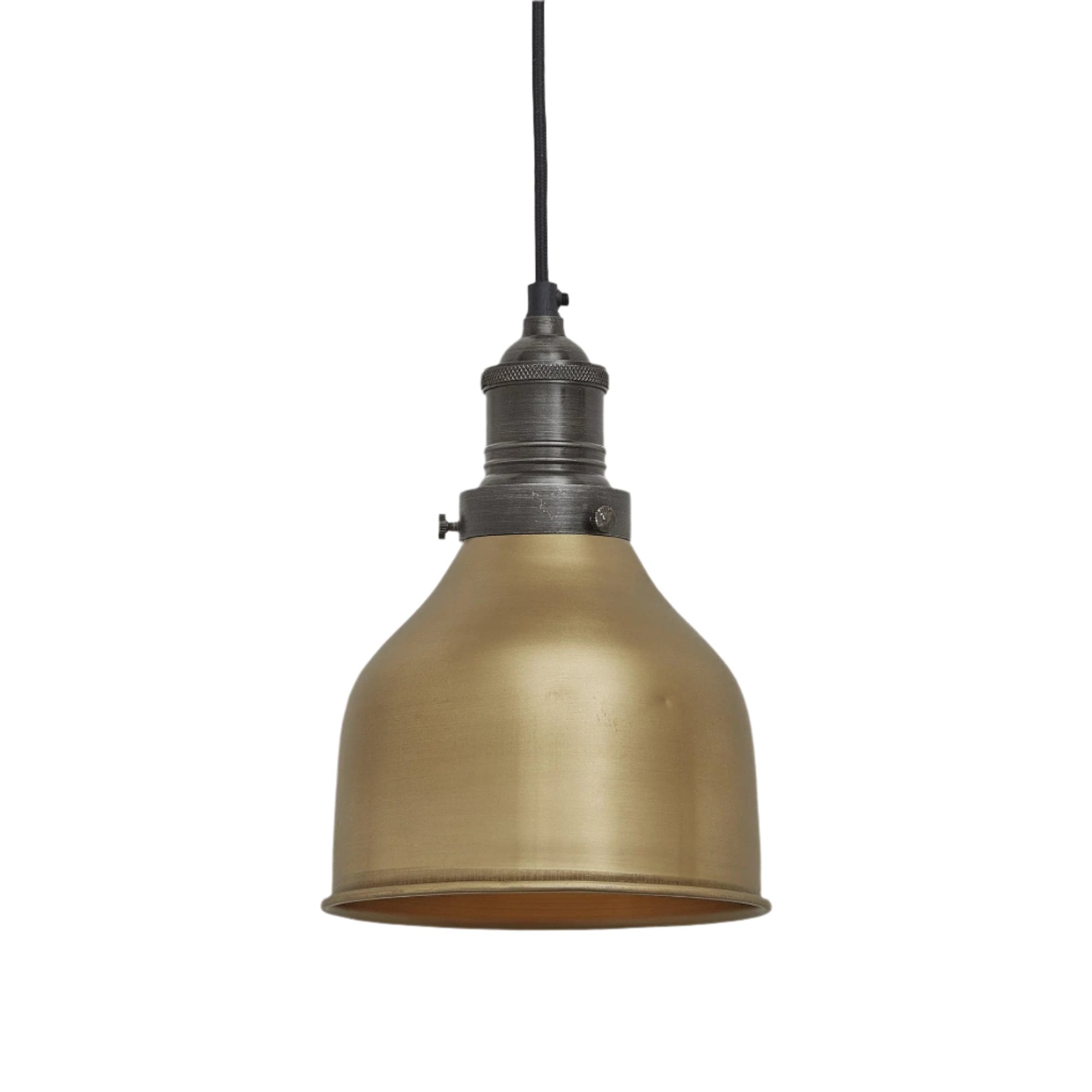Brass Brooklyn Cone Pendant in 7 Inch with Pewter Holder, Product Code is BR-CP7-B-PH