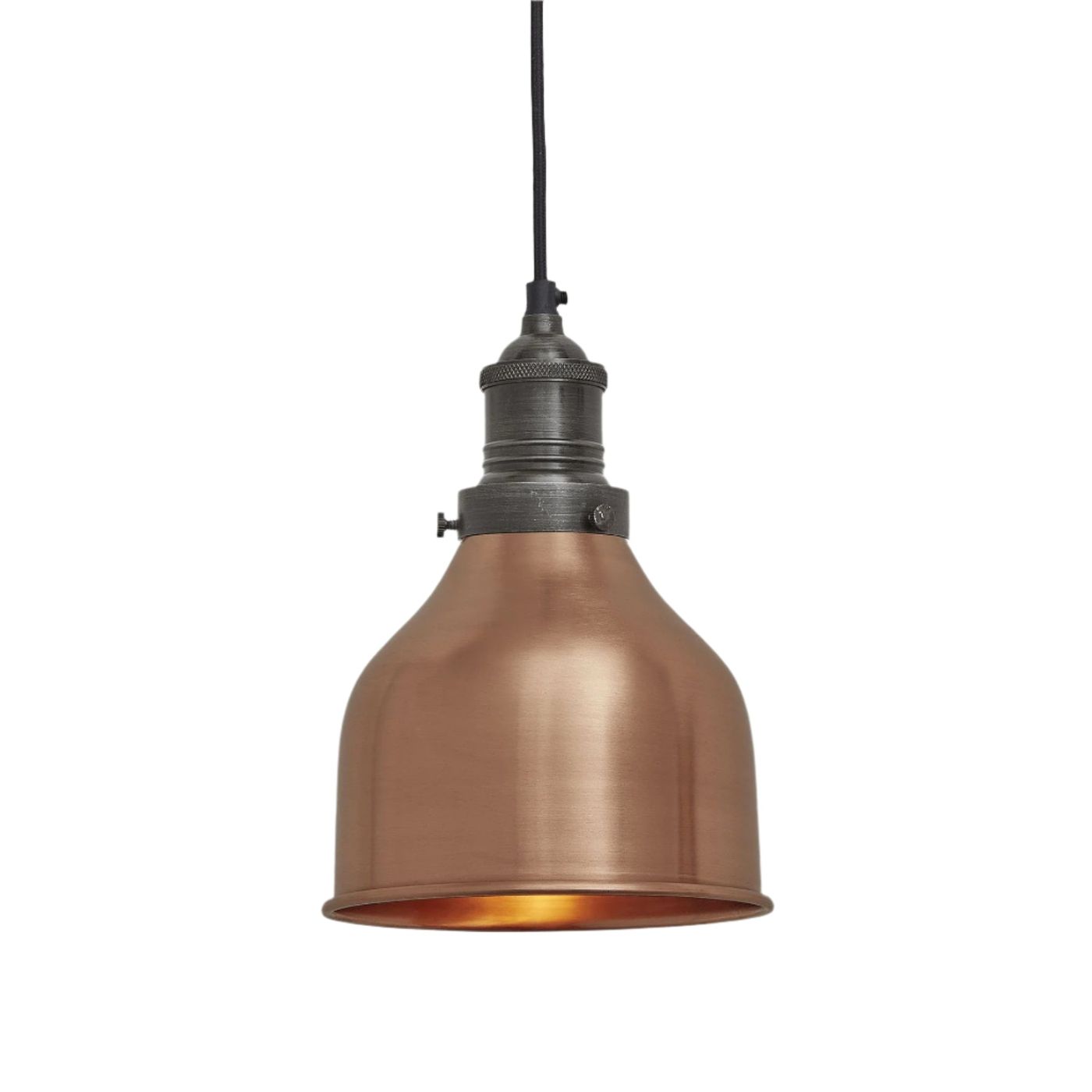 Copper Brooklyn Cone Pendant in 7 Inch with Pewter Holder, Product Code is BR-CP7-C-PH
