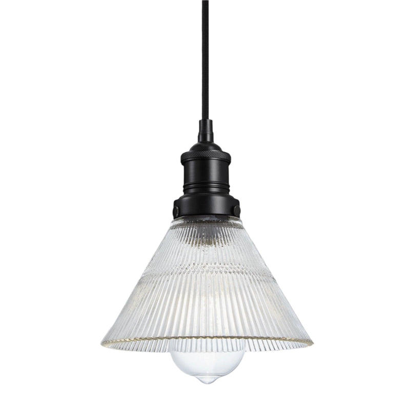 Brooklyn Glass Funnel Pendant in 7 Inch with a Black Holder, Product Code BR-GLFP7-BKH