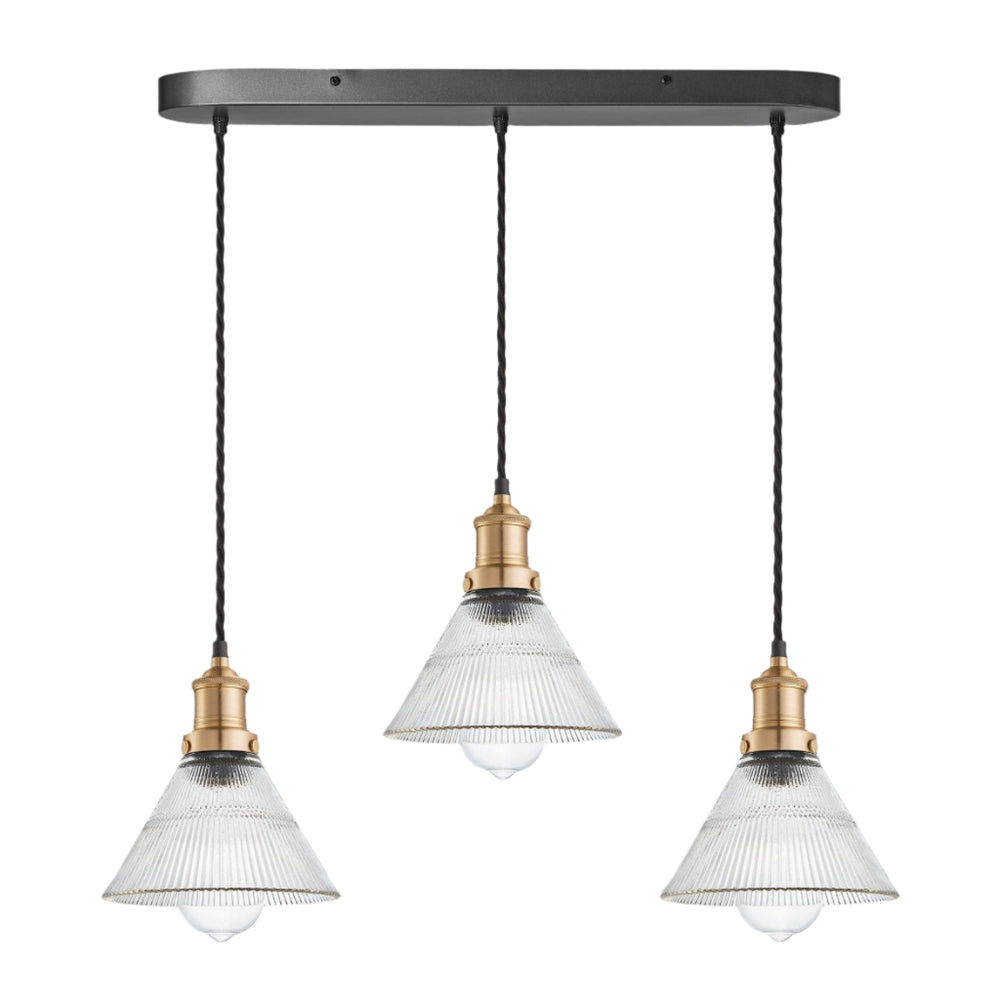 Brooklyn Glass Funnel 3 Wire Cluster Lights - 7 inch Industville BR-GLF7-3WOCL-BH