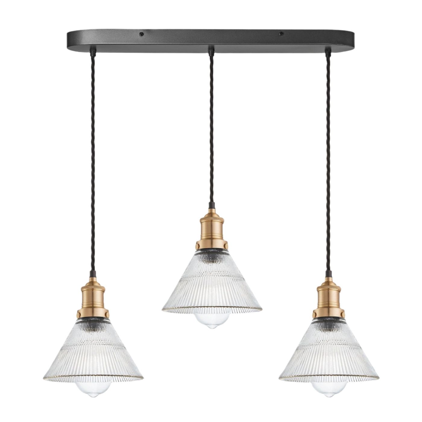 Brooklyn Glass Funnel 3 Wire Cluster Lights - 7 inch Industville BR-GLF7-3WOCL-BH