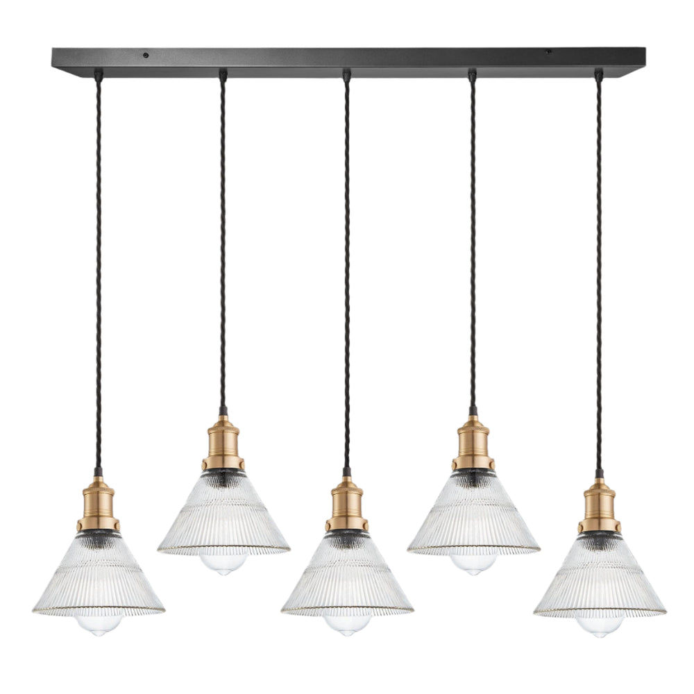 Brooklyn Glass Funnel 5 Wire Cluster Lights - 7 inch Industville BR-GLF7-5WCL-BH