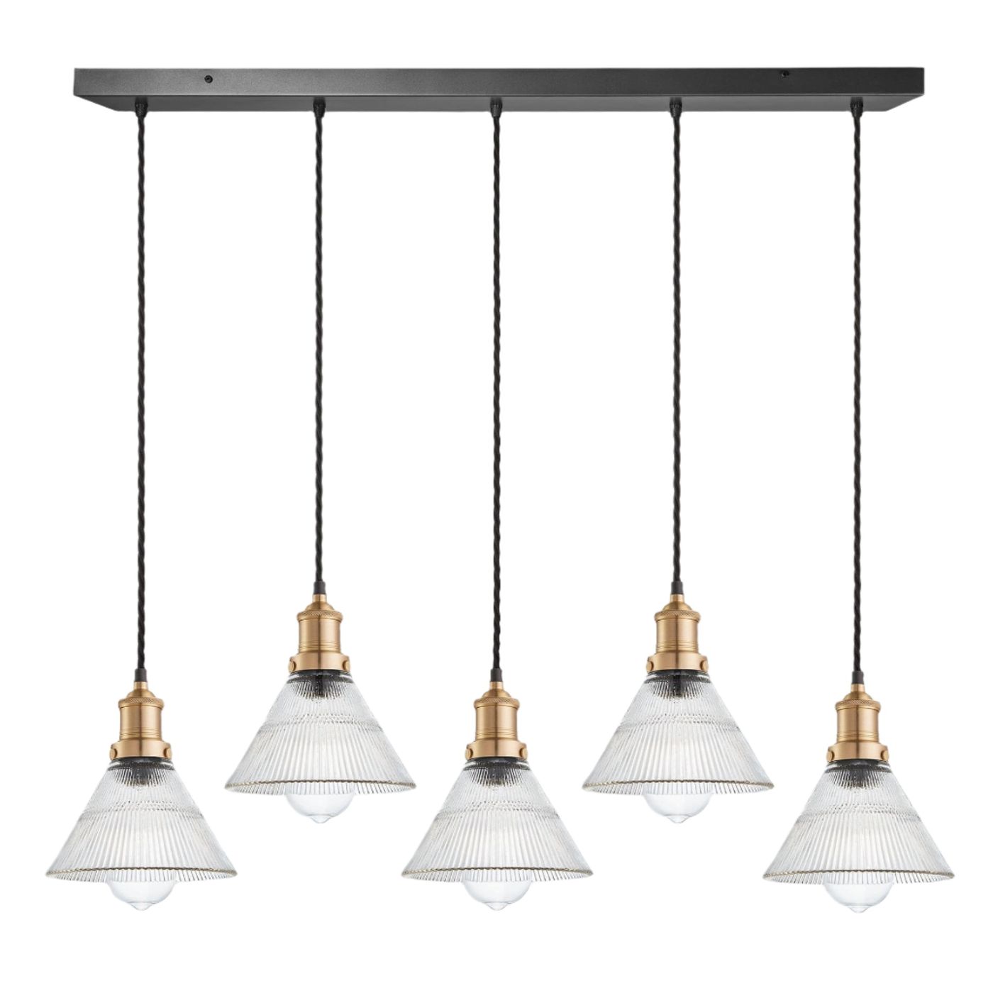 Brooklyn Glass Funnel 5 Wire Cluster Lights - 7 inch Industville BR-GLF7-5WCL-BH