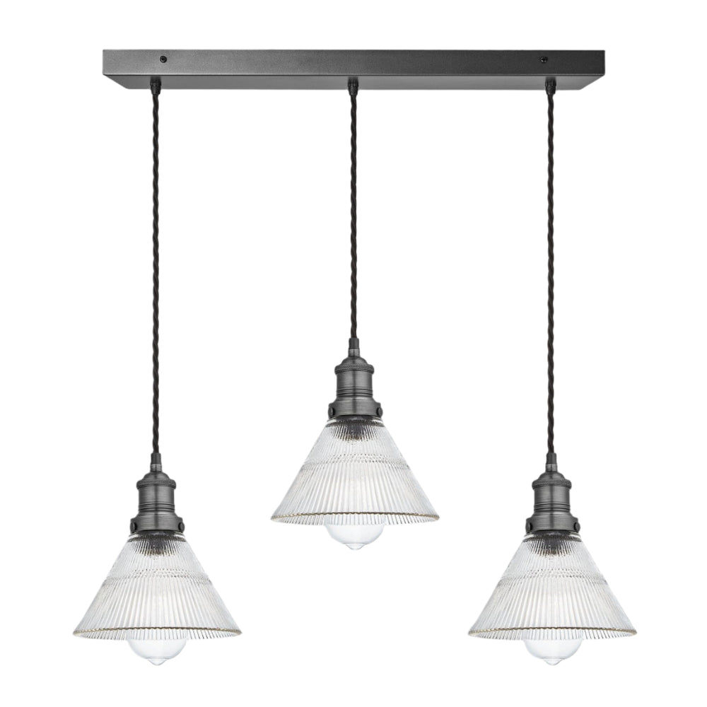 Brooklyn Glass Funnel 3 Wire Cluster Lights - 7 inch Industville BR-GLF7-3WCL-PH