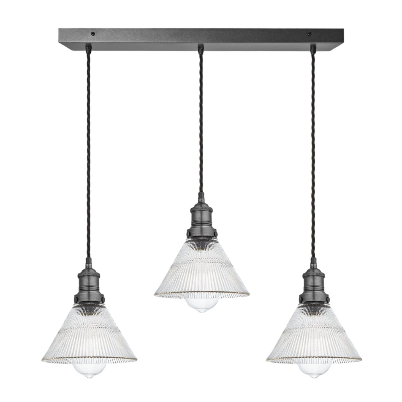 Brooklyn Glass Funnel 3 Wire Cluster Lights - 7 inch Industville BR-GLF7-3WCL-PH