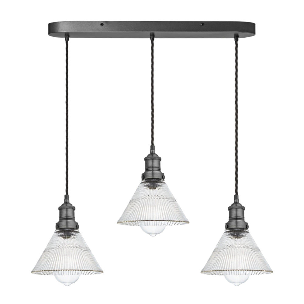 Brooklyn Glass Funnel 3 Wire Cluster Lights - 7 inch Industville BR-GLF7-3WOCL-PH
