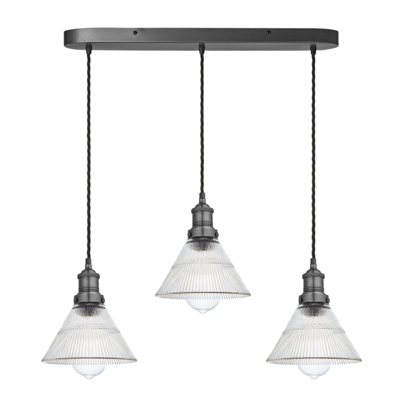 Brooklyn Glass Funnel 3 Wire Cluster Lights - 7 inch Industville BR-GLF7-3WOCL-PH