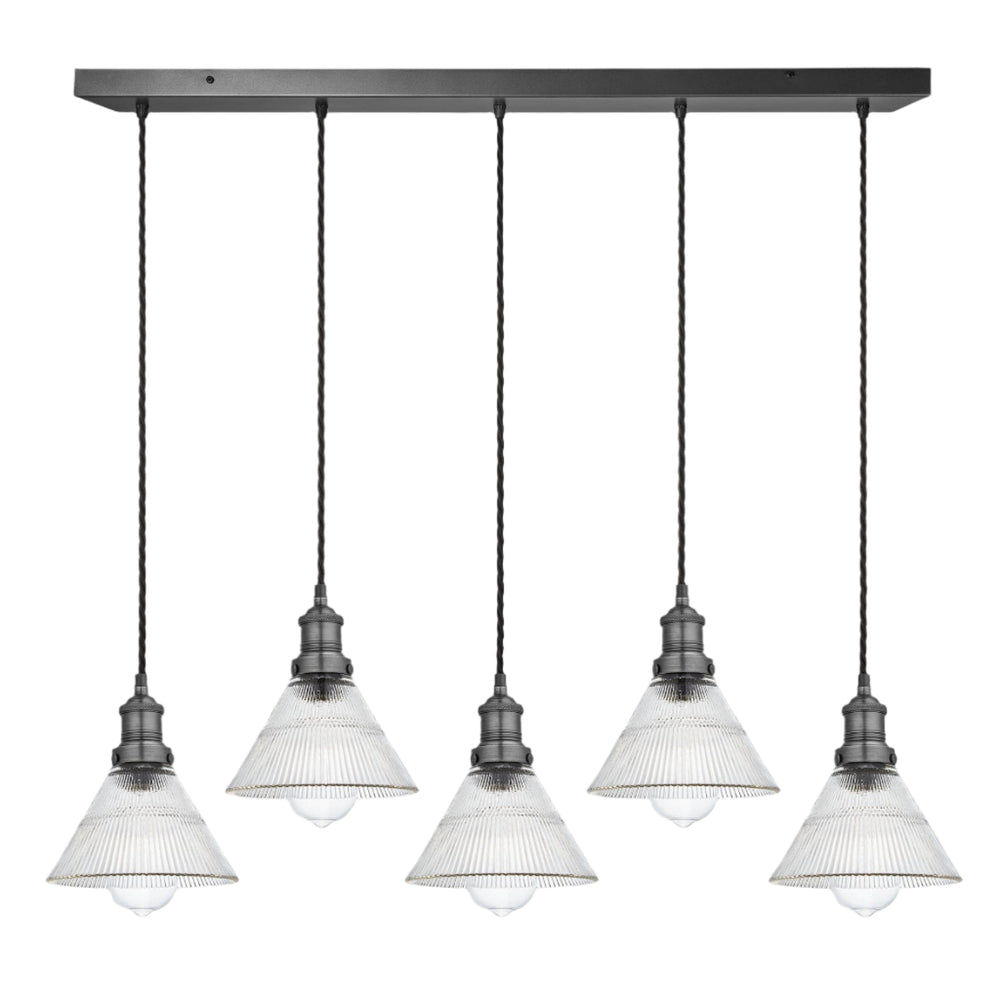Brooklyn Glass Funnel 5 Wire Cluster Lights - 7 inch Industville BR-GLF7-5WCL-PH