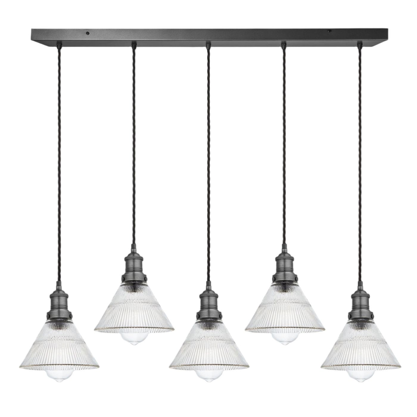 Brooklyn Glass Funnel 5 Wire Cluster Lights - 7 inch Industville BR-GLF7-5WCL-PH