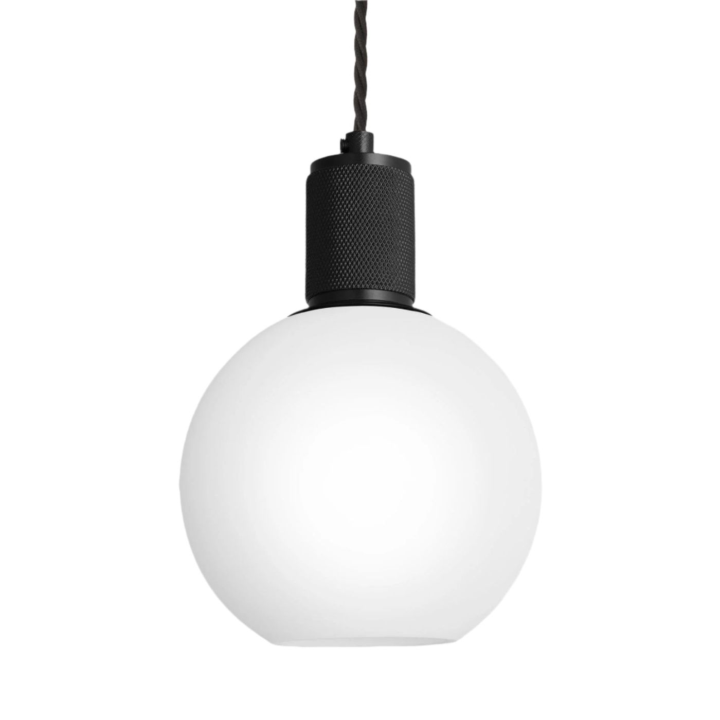 Knurled Opal Glass Globe Pendant Light - 7 Inch Industville KN-OGL-GLP7-W-BKH