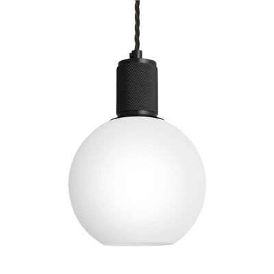 Knurled Opal Glass Globe Pendant Light - 7 Inch Industville KN-OGL-GLP7-W-BKH