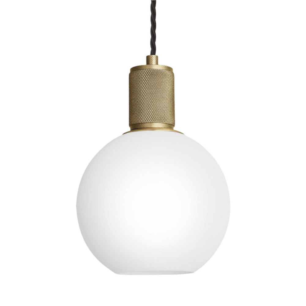 Knurled Opal Glass Globe Pendant Light - 7 Inch Industville KN-OGL-GLP7-W-BH