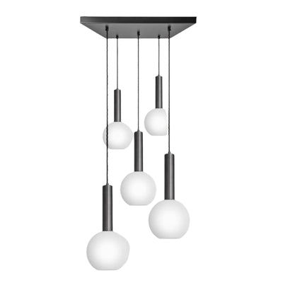 Sleek Cylinder White Opal Glass Globe 5 Wire Square Cluster Lights in 7 inch - Industville SL-CY-OGL-GL7-5WSQCL-W-PH