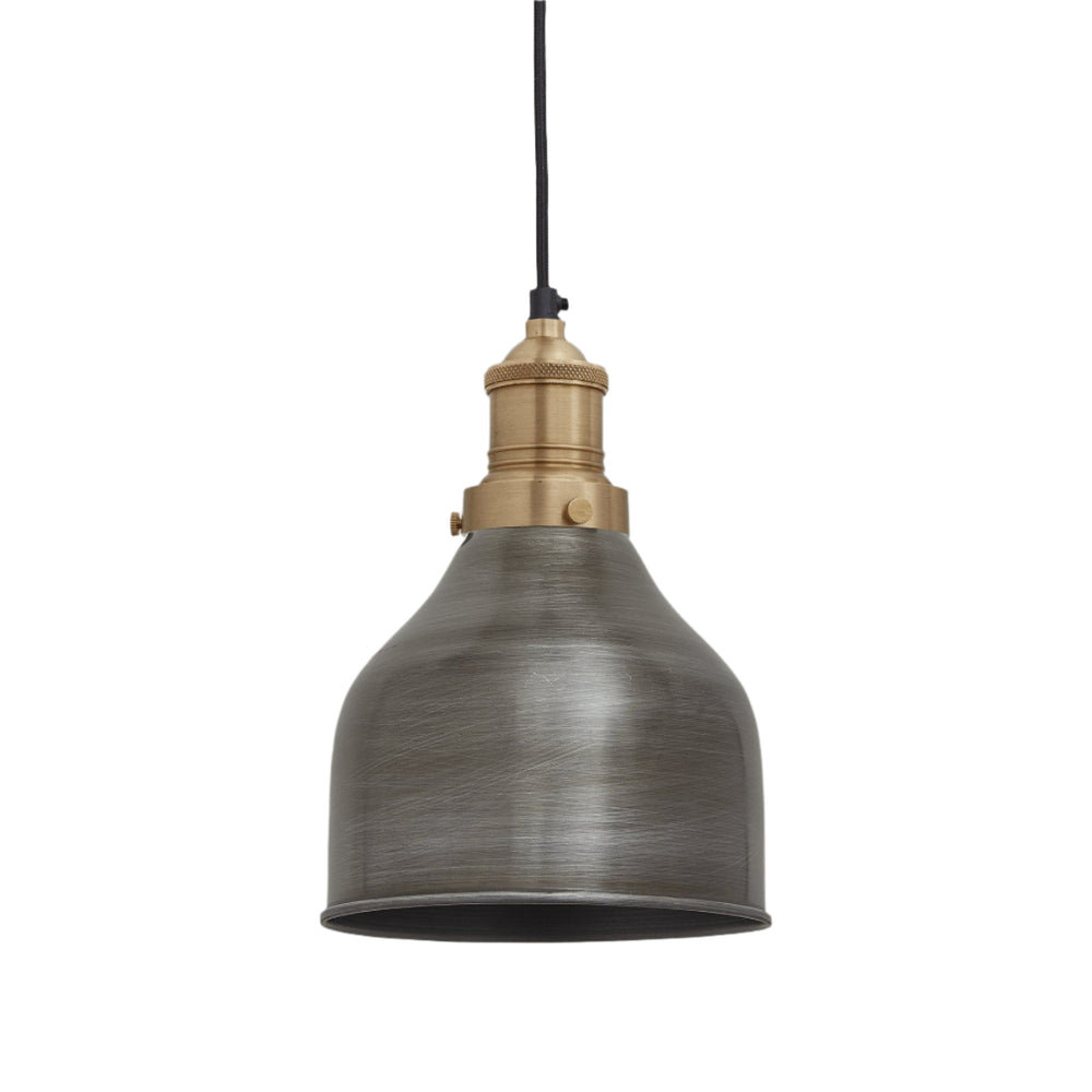 Pewter Brooklyn Cone Pendant in 7 Inch with Brass Holder, Product Code is BR-CP7-P-BH