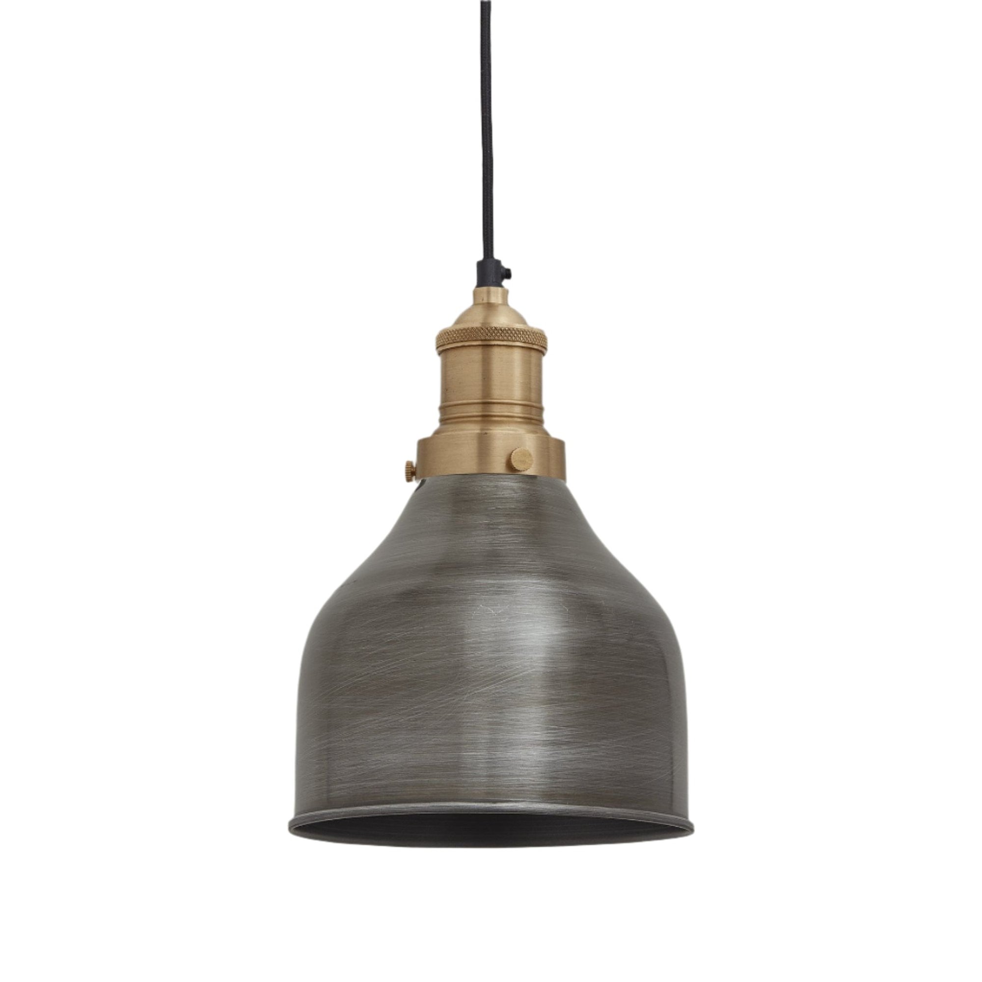 Pewter Brooklyn Cone Pendant in 7 Inch with Brass Holder, Product Code is BR-CP7-P-BH