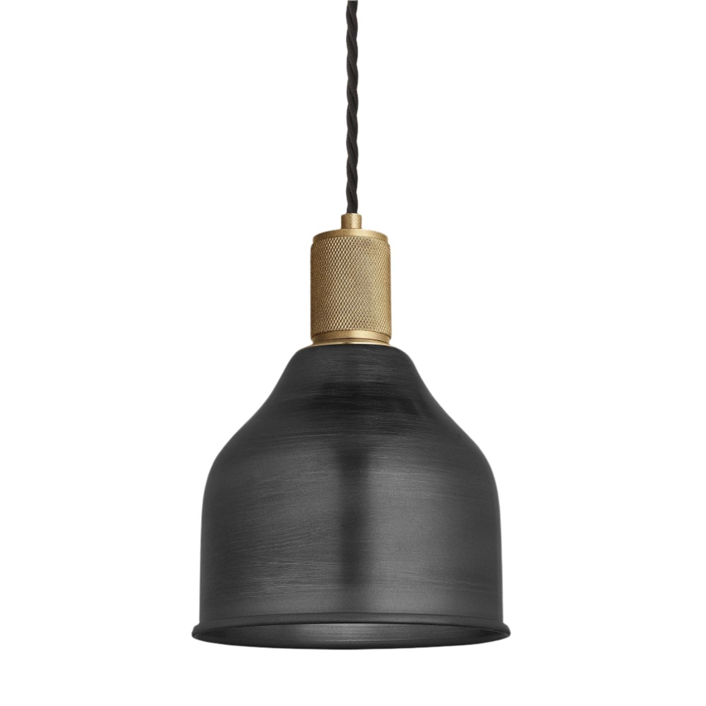 Pewter with Brass Holder Knurled Cone Pendant Light - 7 Inch - Industville KN-CP7-P-BH