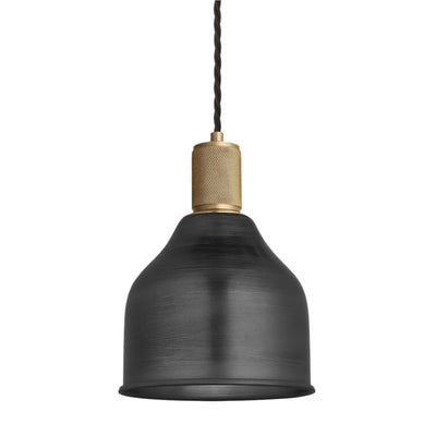 Pewter with Brass Holder Knurled Cone Pendant Light - 7 Inch - Industville KN-CP7-P-BH