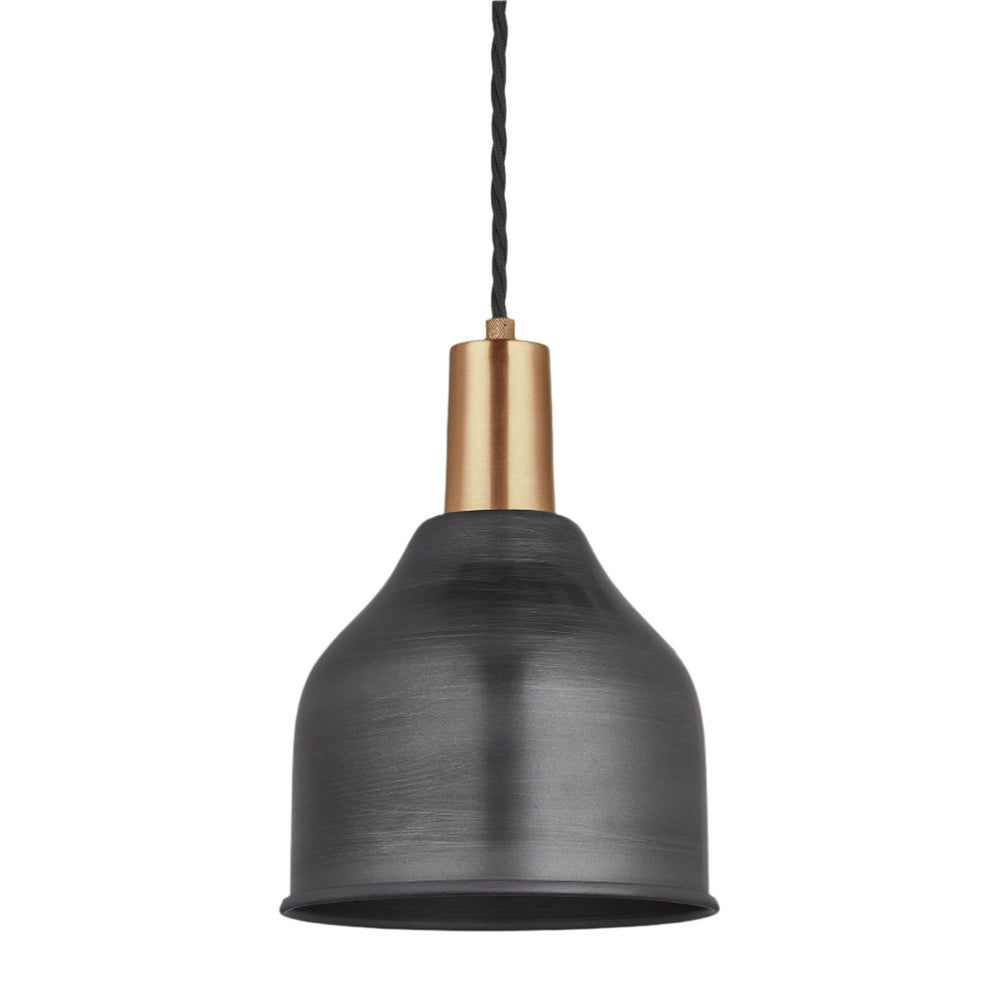 Sleek 7 Inch Pewter Cone Pendant with Brass Holder SL-CP7-P-BH