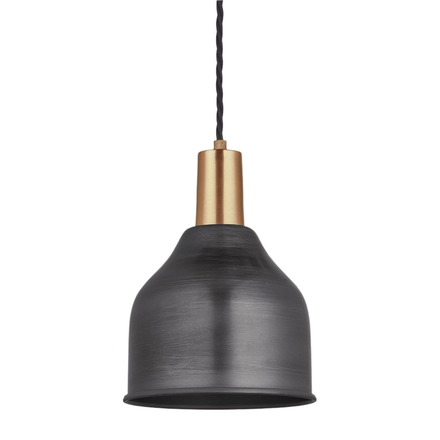 Sleek 7 Inch Pewter Cone Pendant with Brass Holder SL-CP7-P-BH