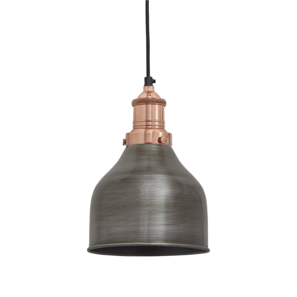 Pewter Brooklyn Cone Pendant in 7 Inch with Copper Holder, Product Code is BR-CP7-P-CH
