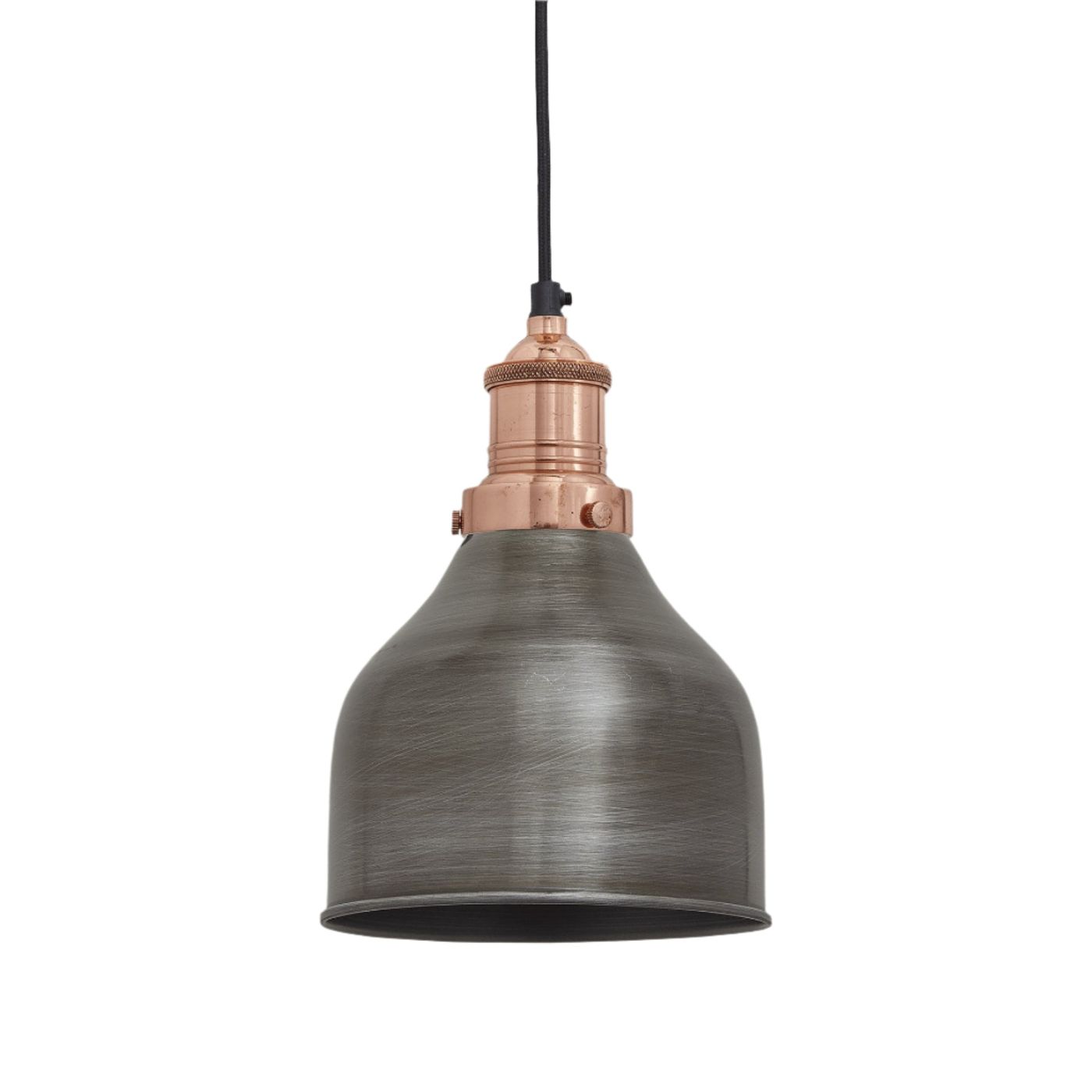 Pewter Brooklyn Cone Pendant in 7 Inch with Copper Holder, Product Code is BR-CP7-P-CH