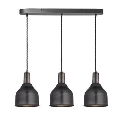 Sleek Cone 3 Wire Cluster Lights in 7 inch with Oval Pewter Holders, Industville SL-C7-3WOCL-P-PH