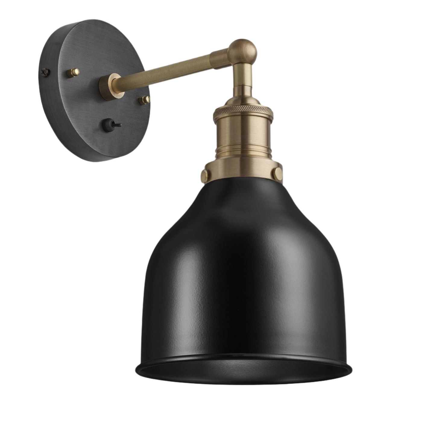 Black Brooklyn Cone Wall Light in 7 Inch with Brass Holder, Product code is BR-CWL7-BK-BH