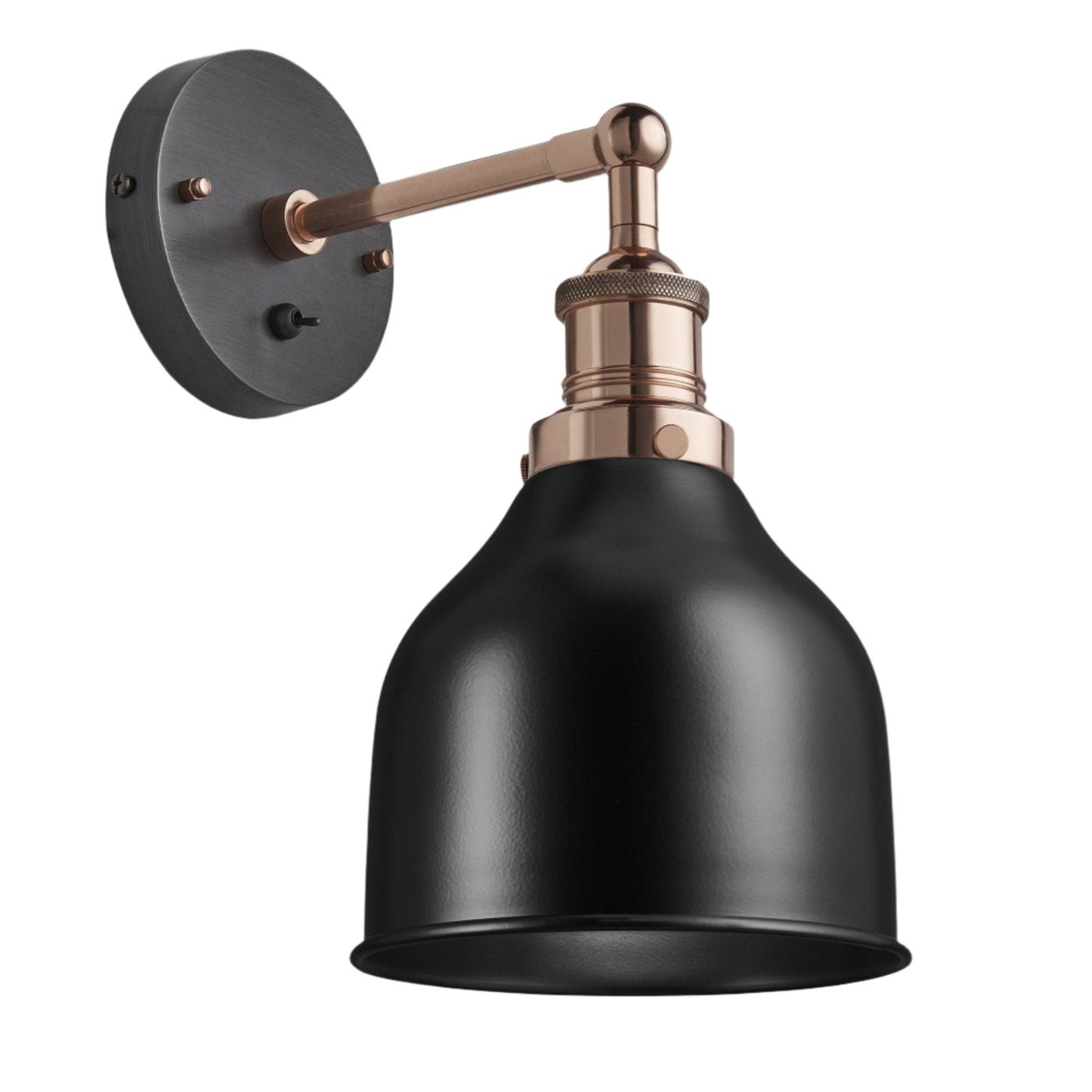 Black Brooklyn Cone Wall Light in 7 Inch with Copper Holder, Product code is BR-CWL7-BK-CH