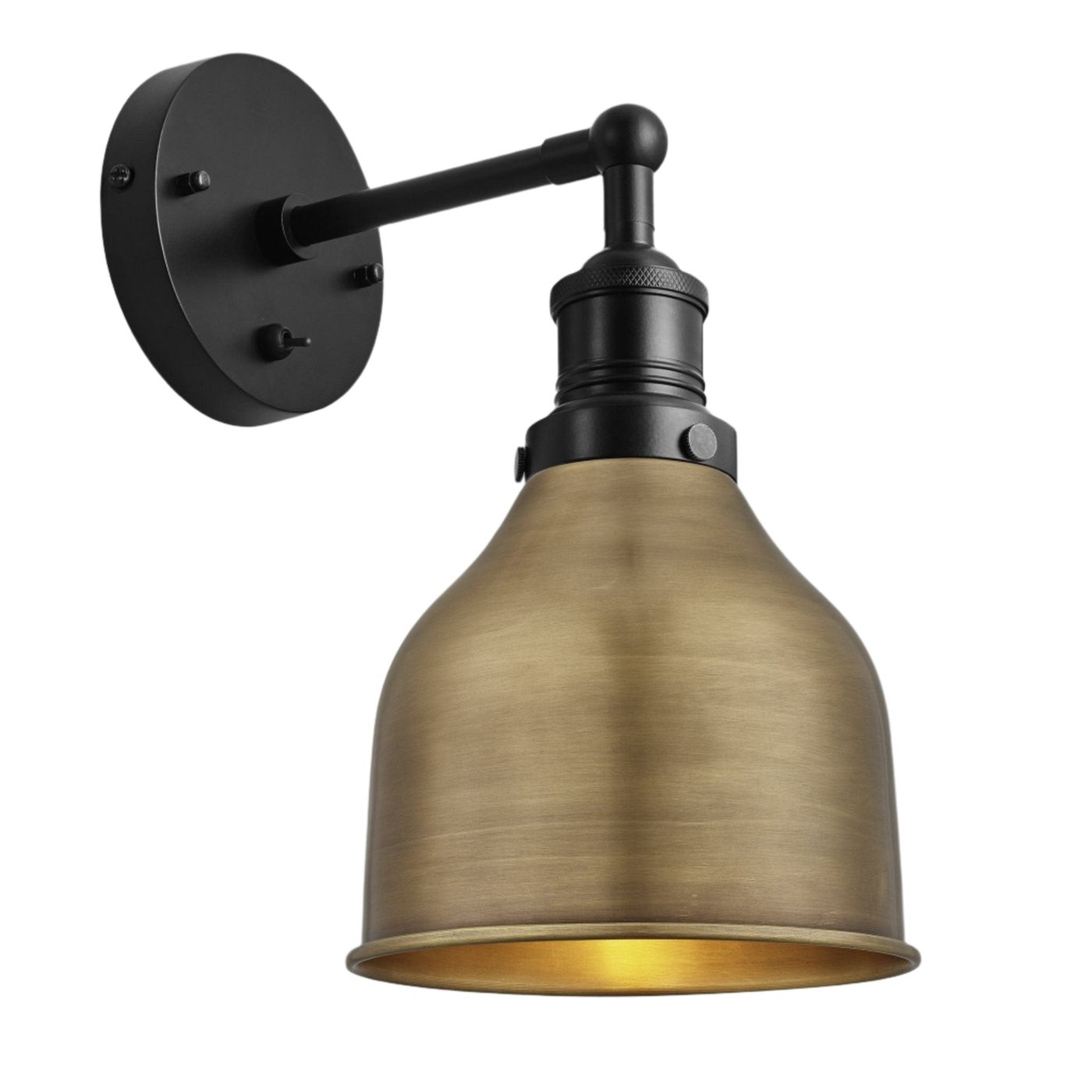 Brass Brooklyn Cone Wall Light in 7 Inch with Black Holder, Product code is BR-CWL7-B-BKH