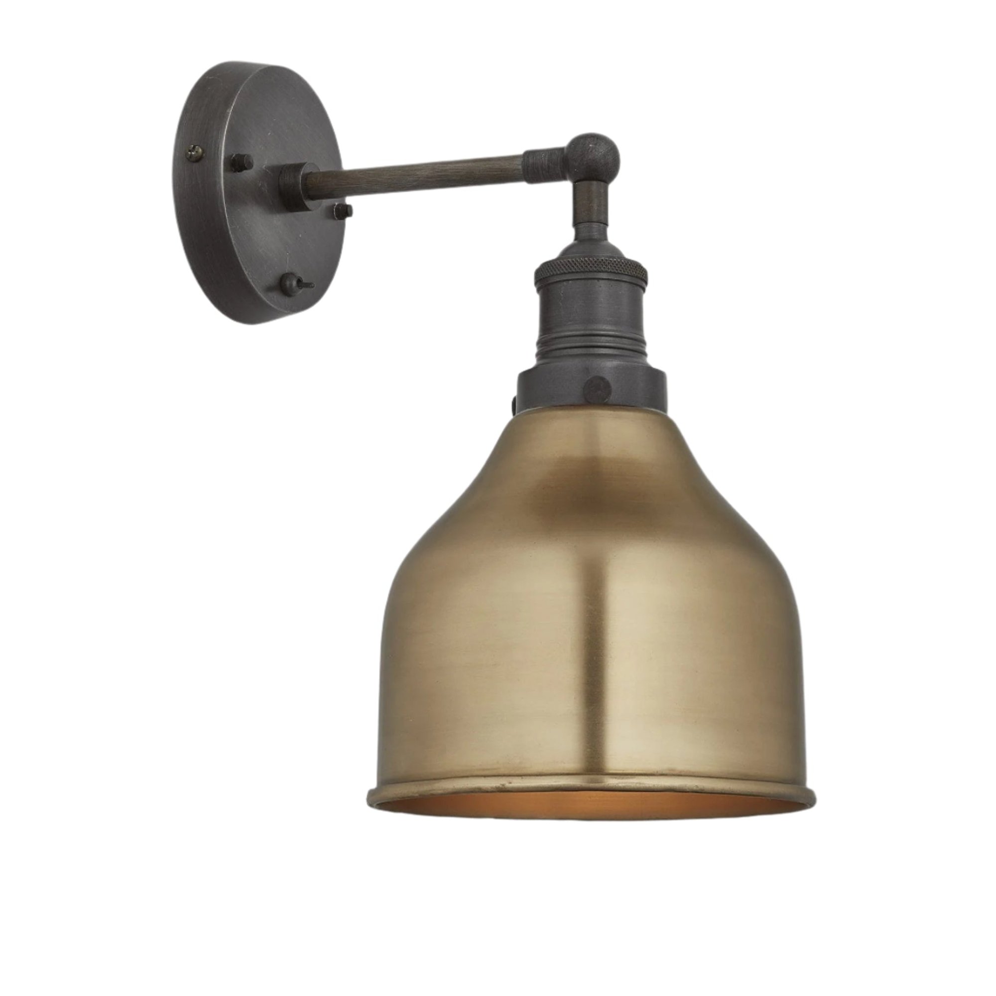 Brass Brooklyn Cone Wall Light in 7 Inch with Pewter Holder, Product code is BR-CWL7-B-PH