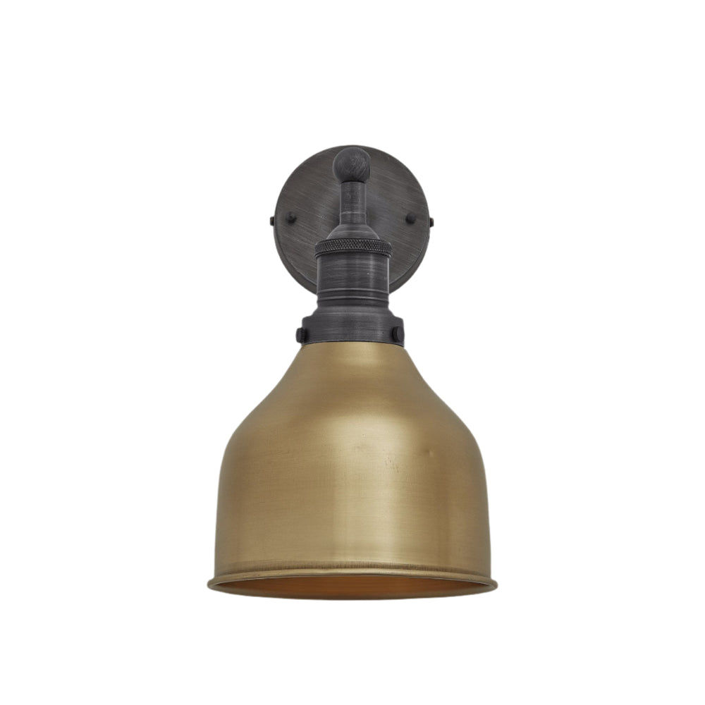 Brass Brooklyn Cone Wall Light in 7 Inch with Pewter Holder, Product code is BR-CWL7-B-PH