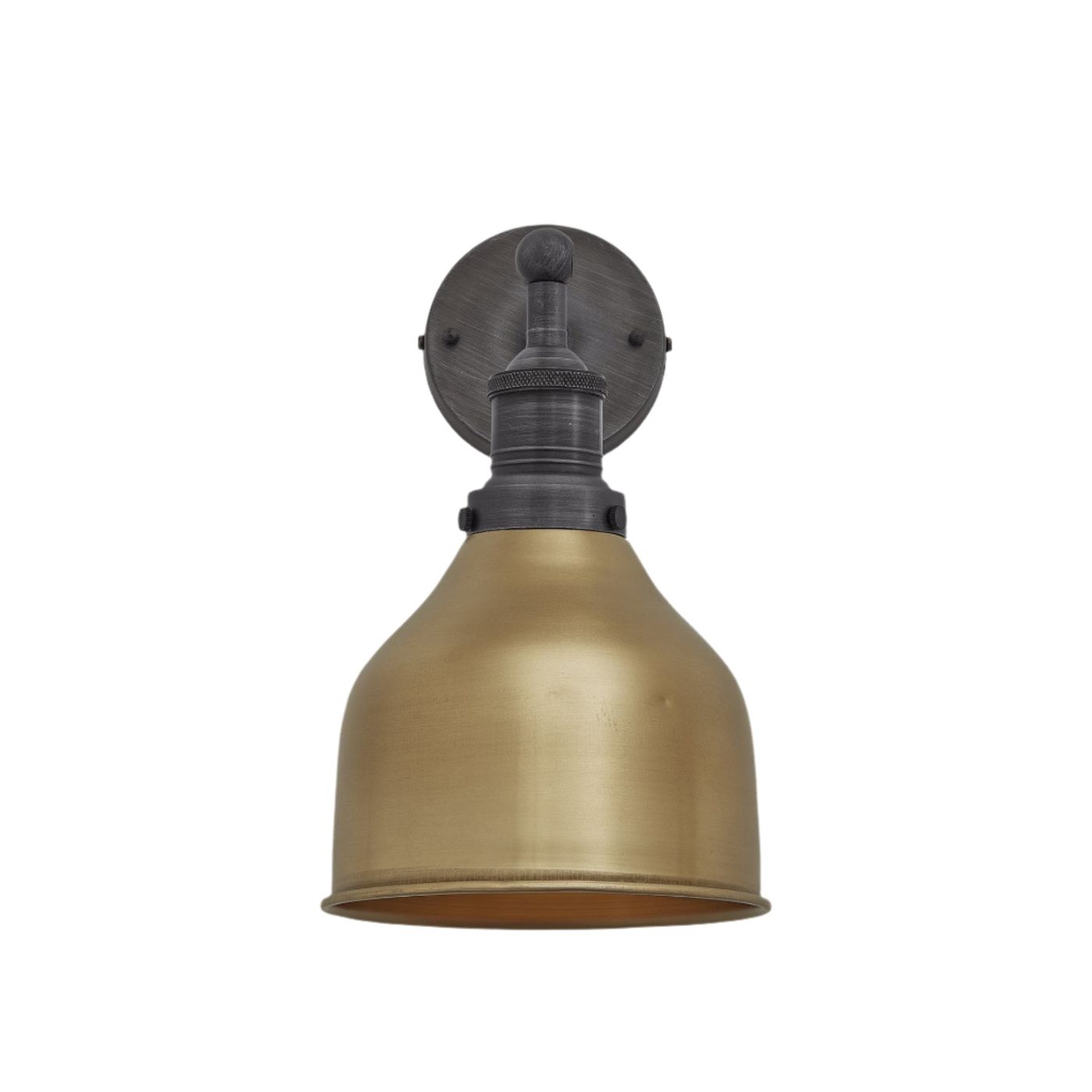 Brass Brooklyn Cone Wall Light in 7 Inch with Pewter Holder, Product code is BR-CWL7-B-PH