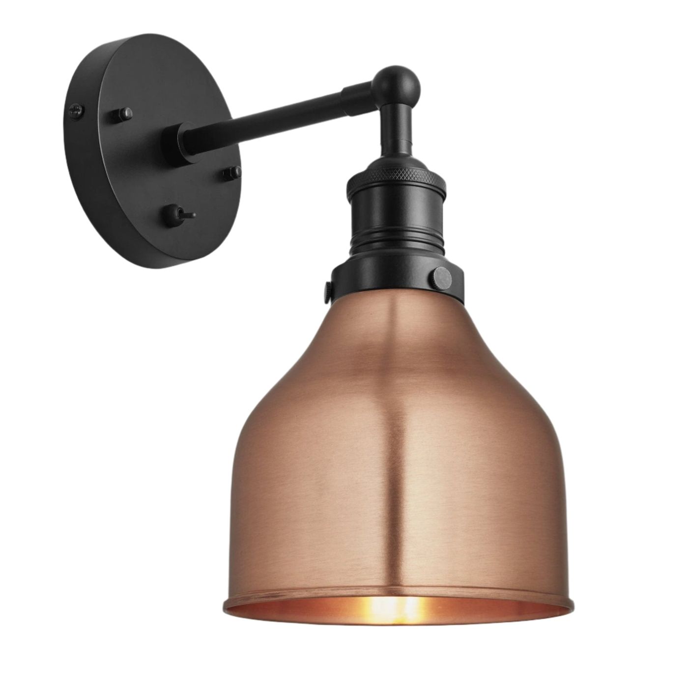 Copper Brooklyn Cone Wall Light in 7 Inch with Black Holder, Product code is BR-CWL7-C-BKH