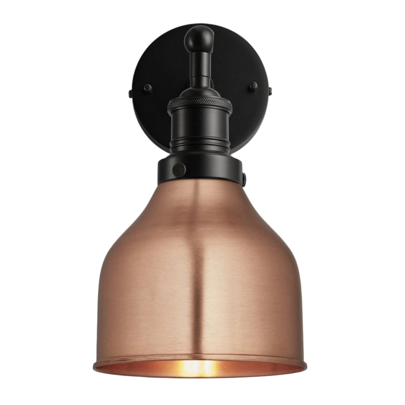 Copper Brooklyn Cone Wall Light in 7 Inch with Black Holder, Product code is BR-CWL7-C-BKH