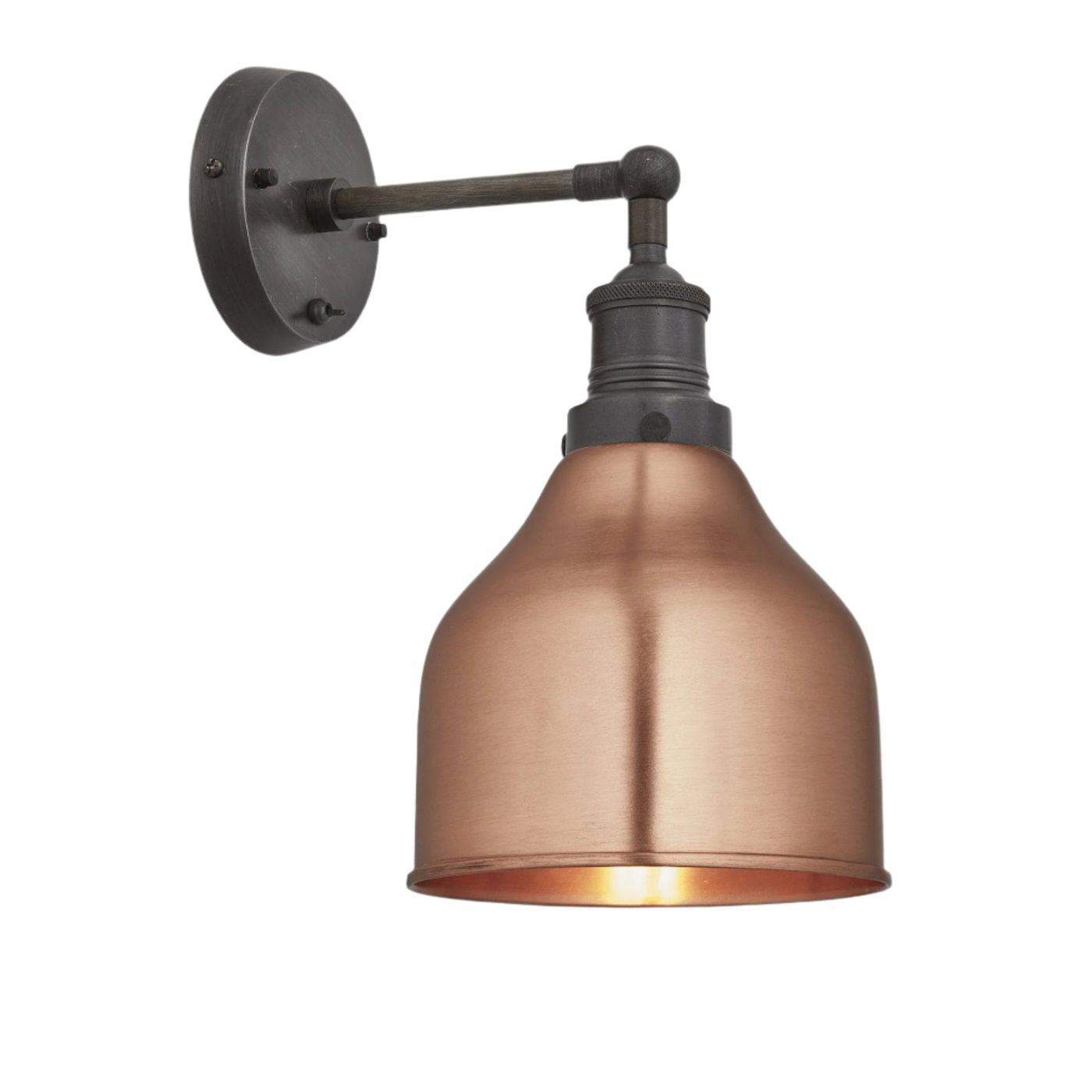 Copper Brooklyn Cone Wall Light in 7 Inch with Pewter Holder, Product code is BR-CWL7-C-PH