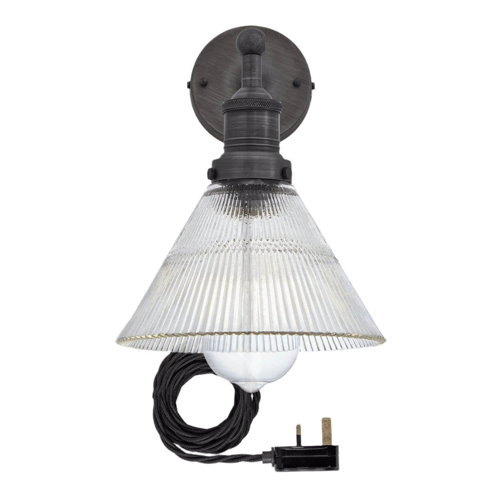Glass Funnel with Pewter Holder and Plug Brooklyn Wall Light - 7 Inch BR-GLFWL7-PH-FLWP