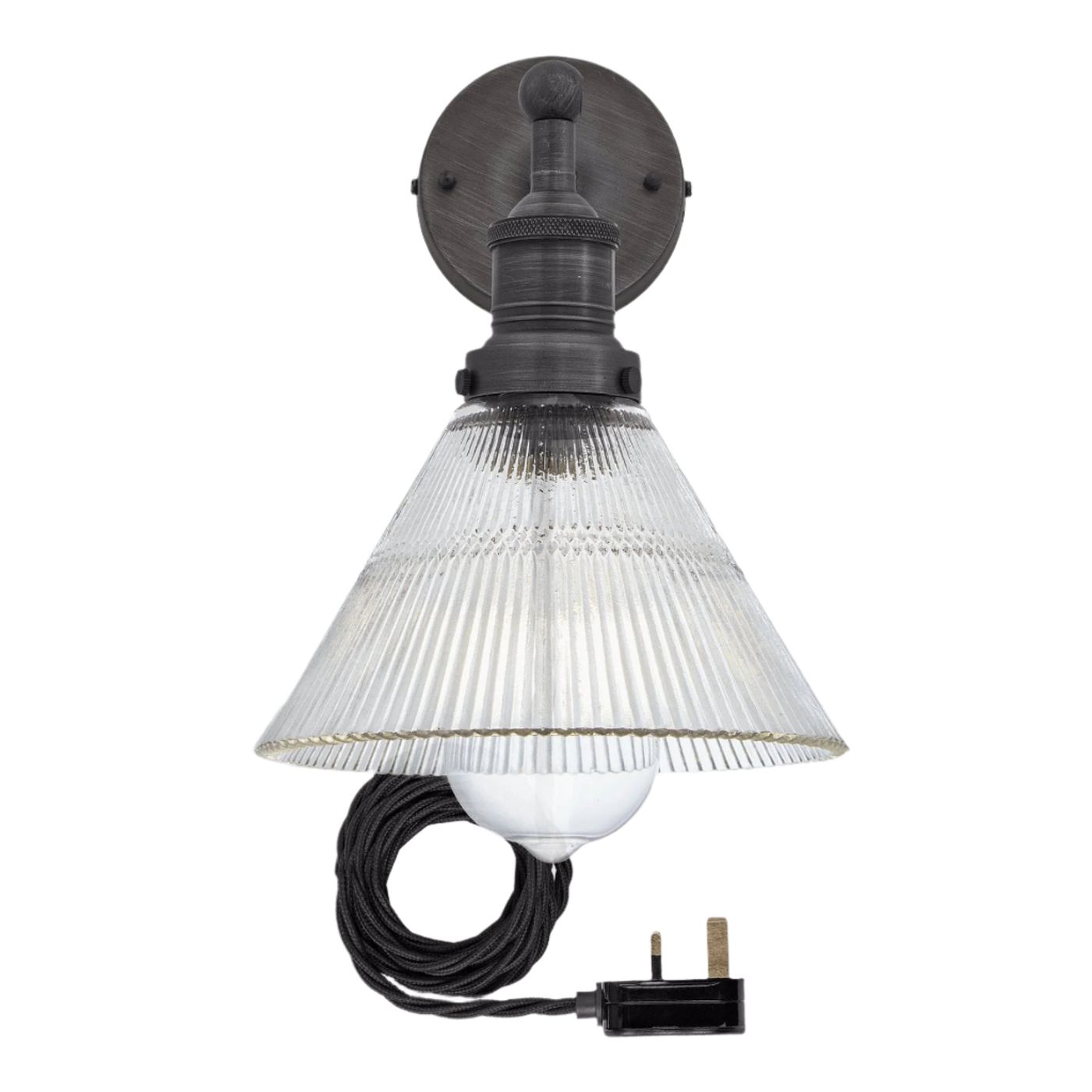 Glass Funnel with Pewter Holder and Plug Brooklyn Wall Light - 7 Inch BR-GLFWL7-PH-FLWP