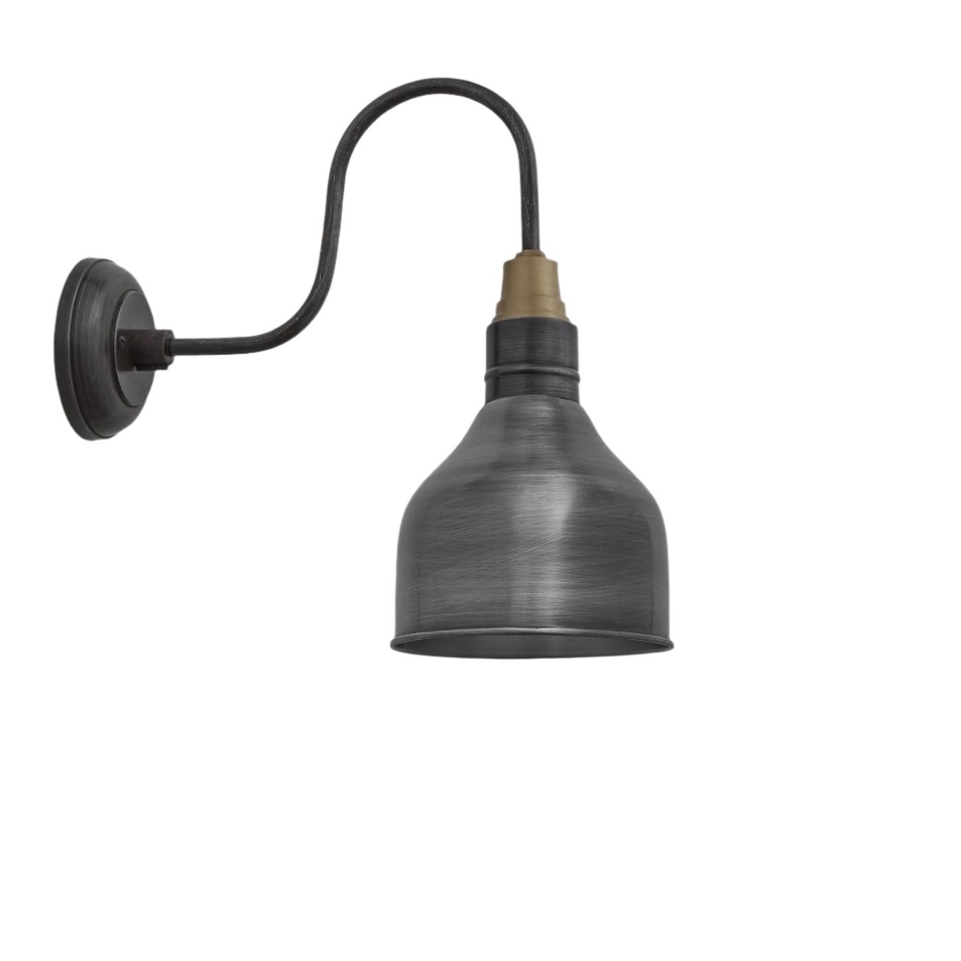 Pewter Swan Neck Cone Wall Light in 7 Inch with Pewter Holder, Product Code is SN-CWL7-P-PH