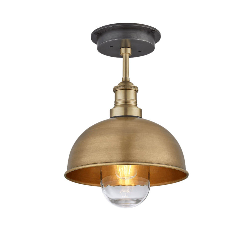 Brass with Brass Holder Brooklyn Outdoor & Bathroom Dome Flush Mount - 8 Inch - BR-IP65-DFM8-B-BH