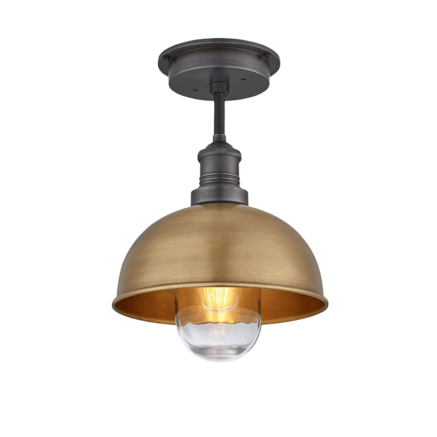 Brass with Pewter Holder Brooklyn Outdoor & Bathroom Dome Flush Mount - 8 Inch - BR-IP65-DFM8-B-PH