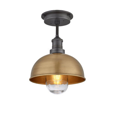 Brass with Pewter Holder Brooklyn Outdoor & Bathroom Dome Flush Mount - 8 Inch - BR-IP65-DFM8-B-PH