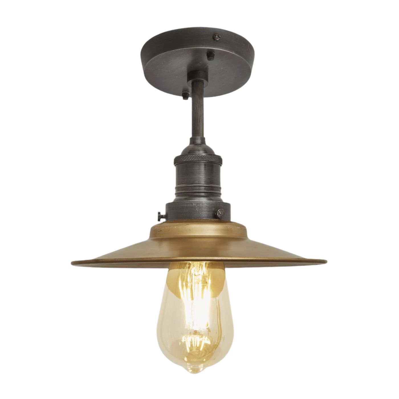 Brass with Pewter Holder Brooklyn Flat Flush Mount - 8 Inch - Industville BR-FFM8-B-PH