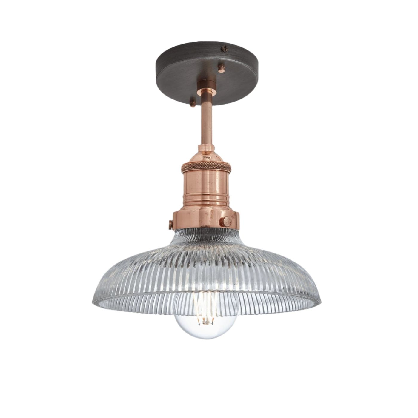 Brooklyn Glass Dome Flush Mount in 8 Inch with Copper Holder, Product Code BR-GLDFM8-CH