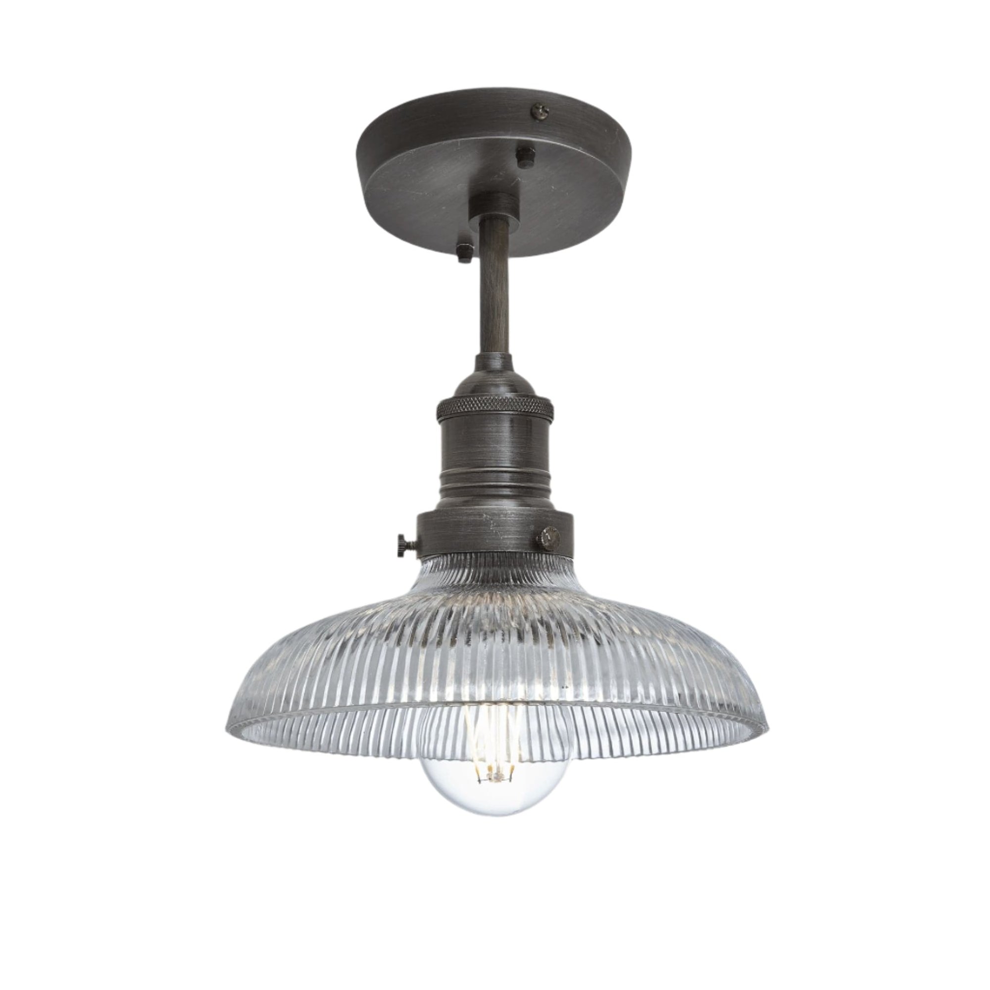 Brooklyn Glass Dome Flush Mount in 8 Inch with Pewter Holder, Product Code BR-GLDFM8-PH