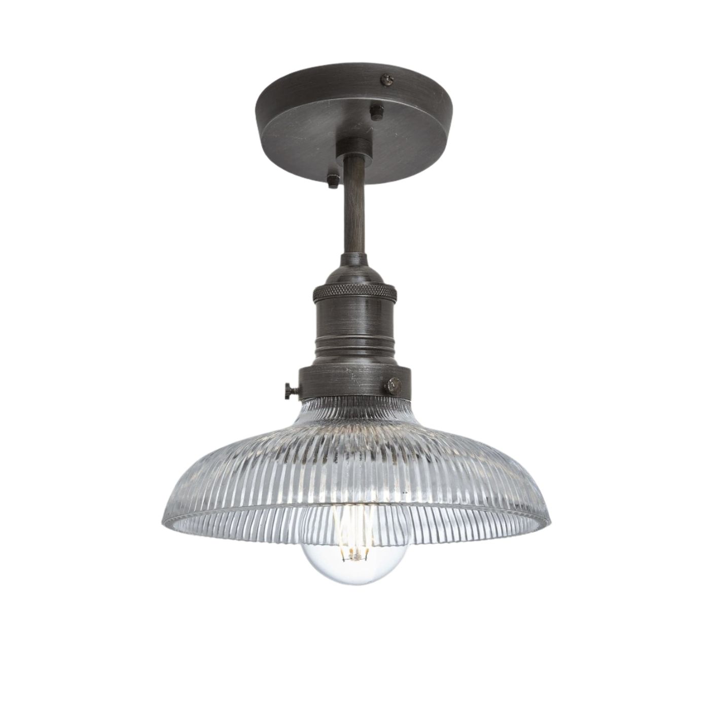 Brooklyn Glass Dome Flush Mount in 8 Inch with Pewter Holder, Product Code BR-GLDFM8-PH
